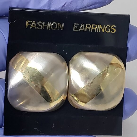 Gold, Silver Dual-Tone Stud Earrings Modern Stripe Design, 1-in Fashion Jewelry - Picture 6 of 7